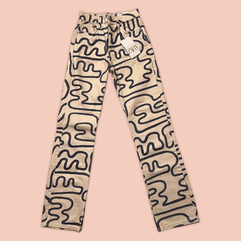 ZARA High-Waisted Retro Pattern Pants